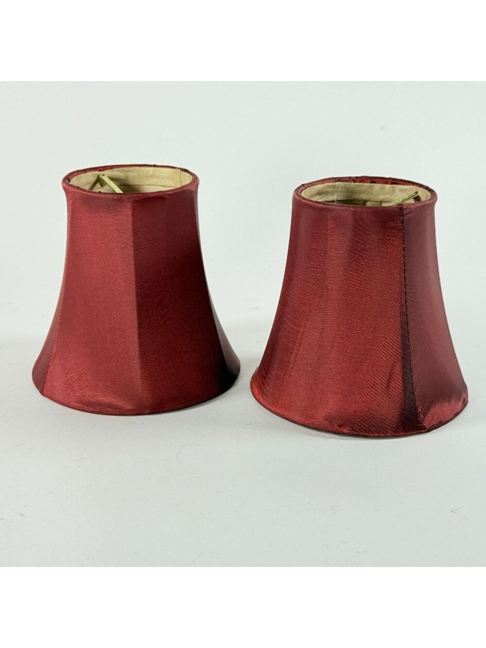Burgundy Red Clip-On Lamp Shades Lot of 2 Satin Fabric Bell Shape 5" High